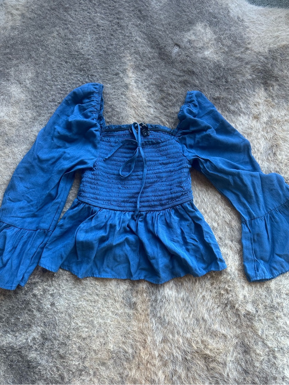 Blue Smocked Peplum Women's Top